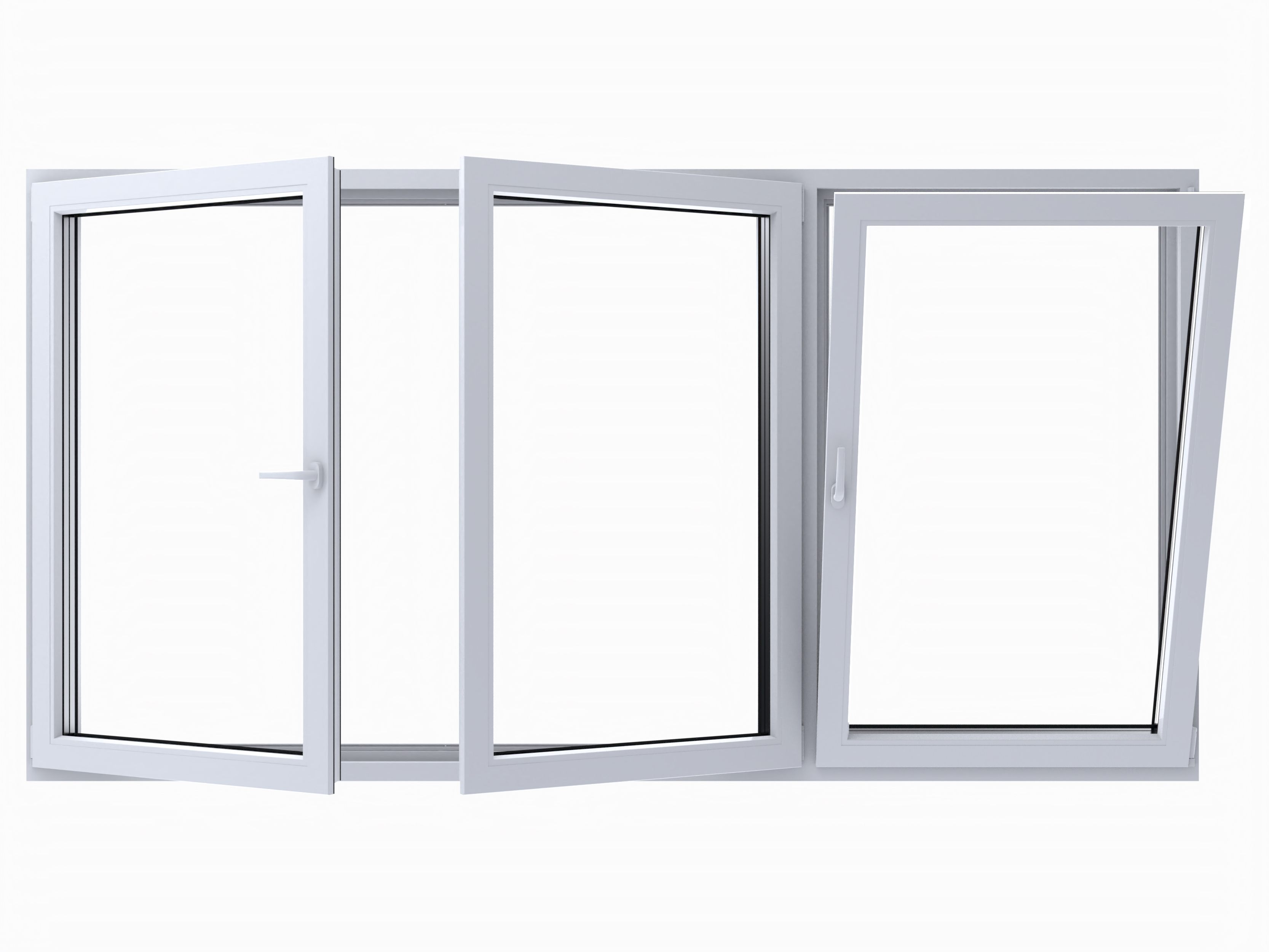 Window double glazed with two swinging parts and one swinging part